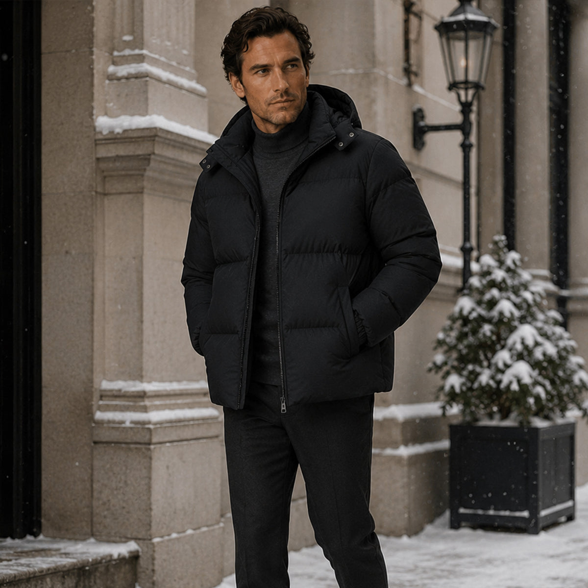 Herren Steppjacke windabweisend Kapuze Outdoor – Bild 7