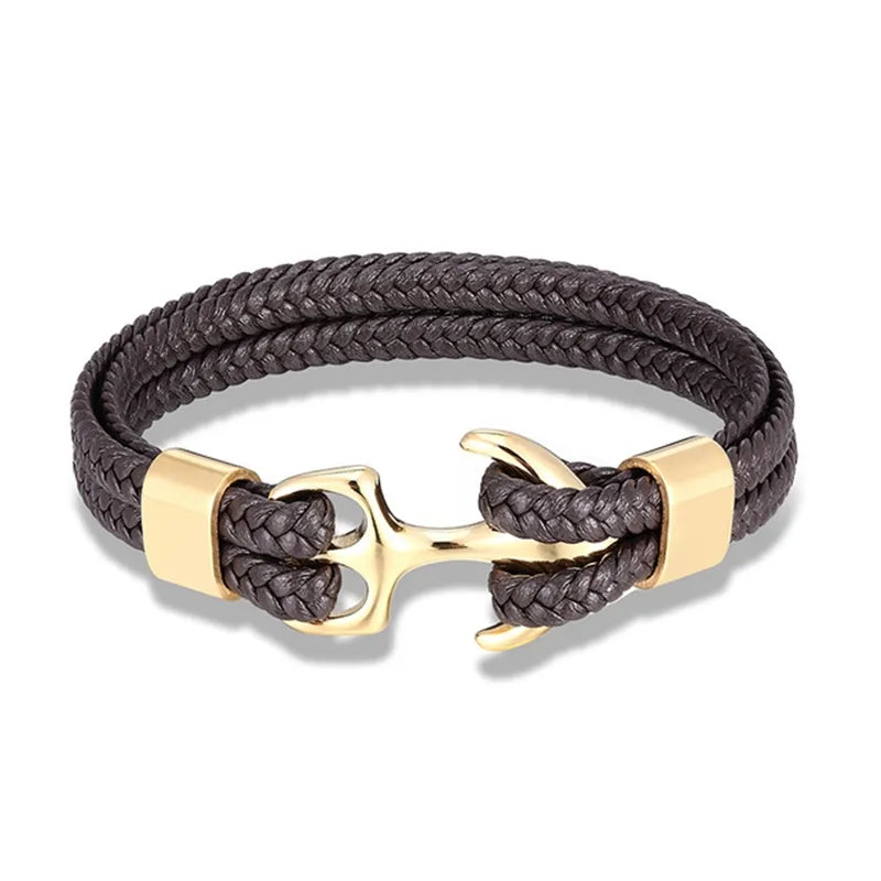 Herren Armband Anker Edelstahl hochwertiges Leder – Bild 4