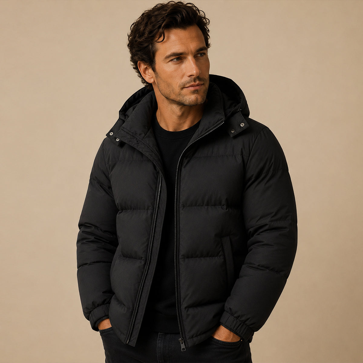 Herren Steppjacke windabweisend Kapuze Outdoor – Bild 2