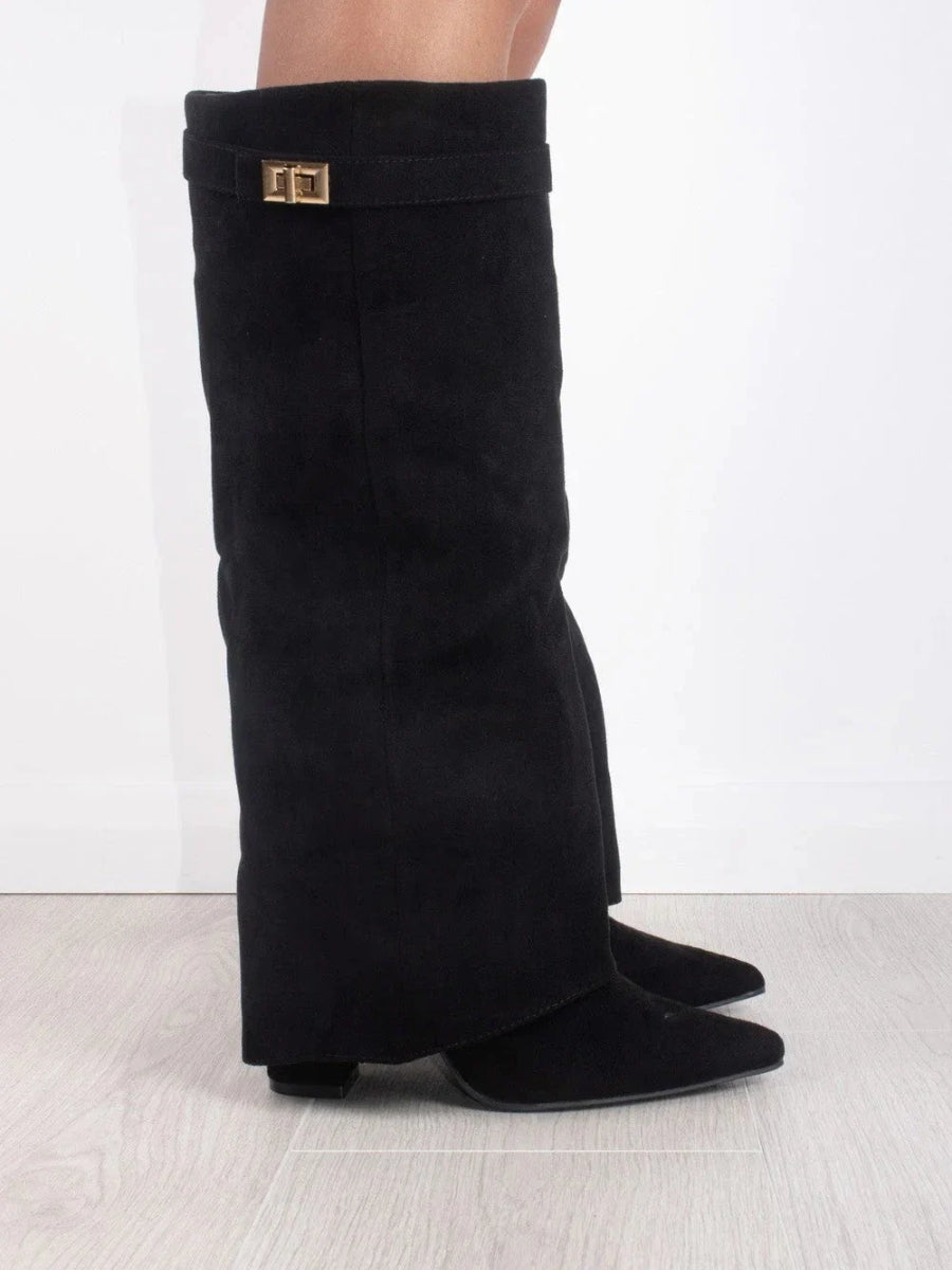 Damen Stiefel aus Kalbsvelours mit goldenem Verschluss – Bild 6