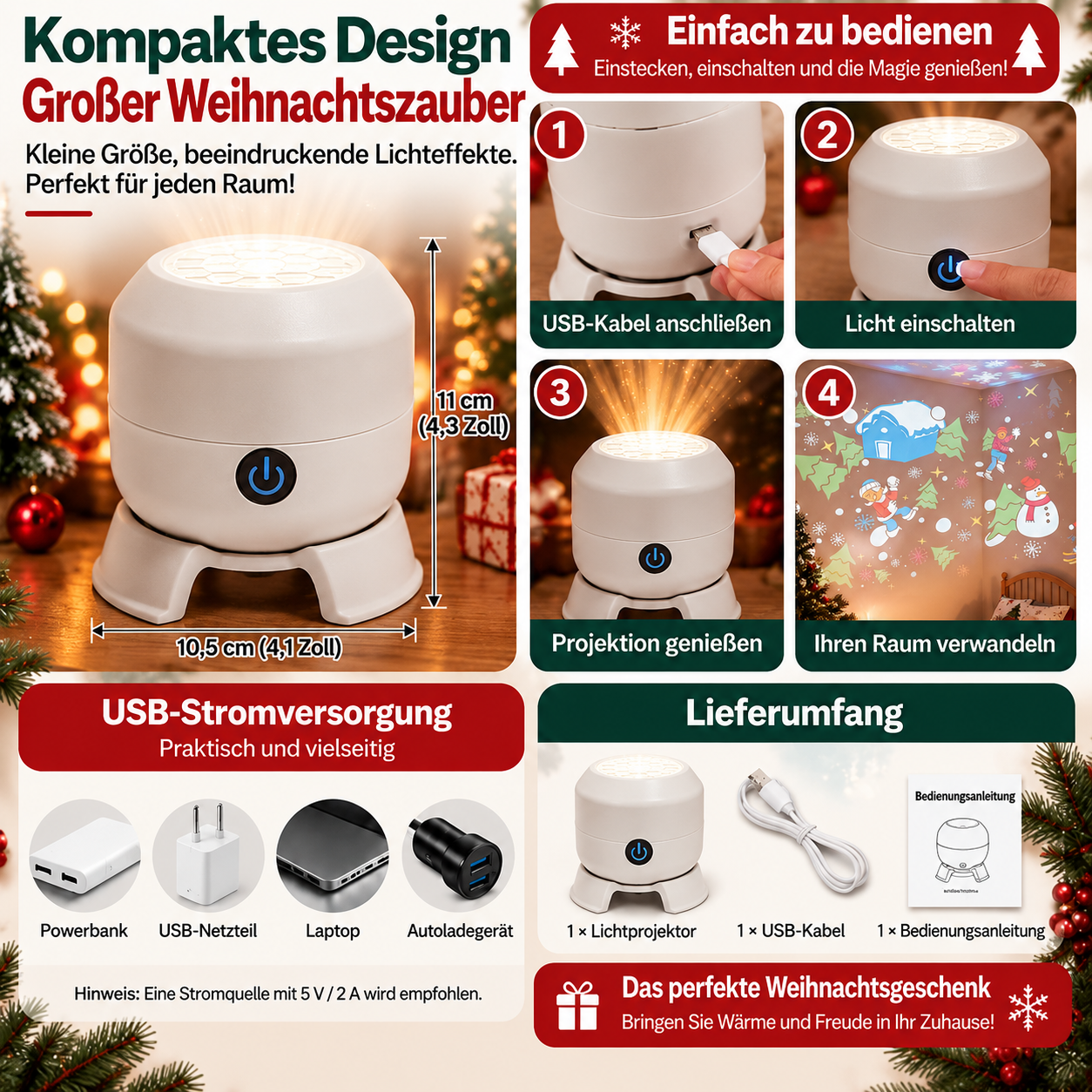 Weihnachtsprojektor für Innenräume – Einfache Lichteffekte – Bild 4
