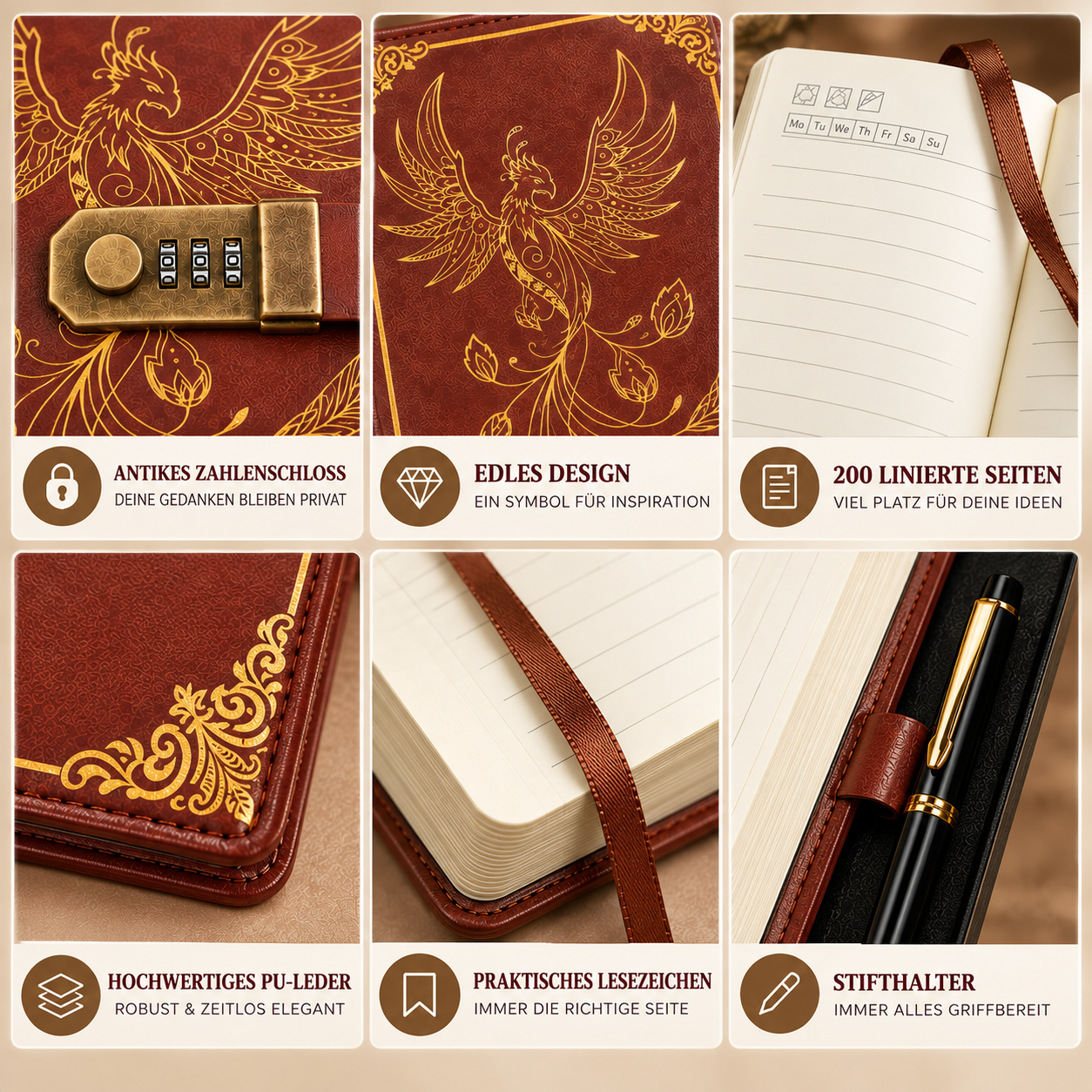 Tagebuch A5 mit Zahlenkombination Vintage PU – Bild 14