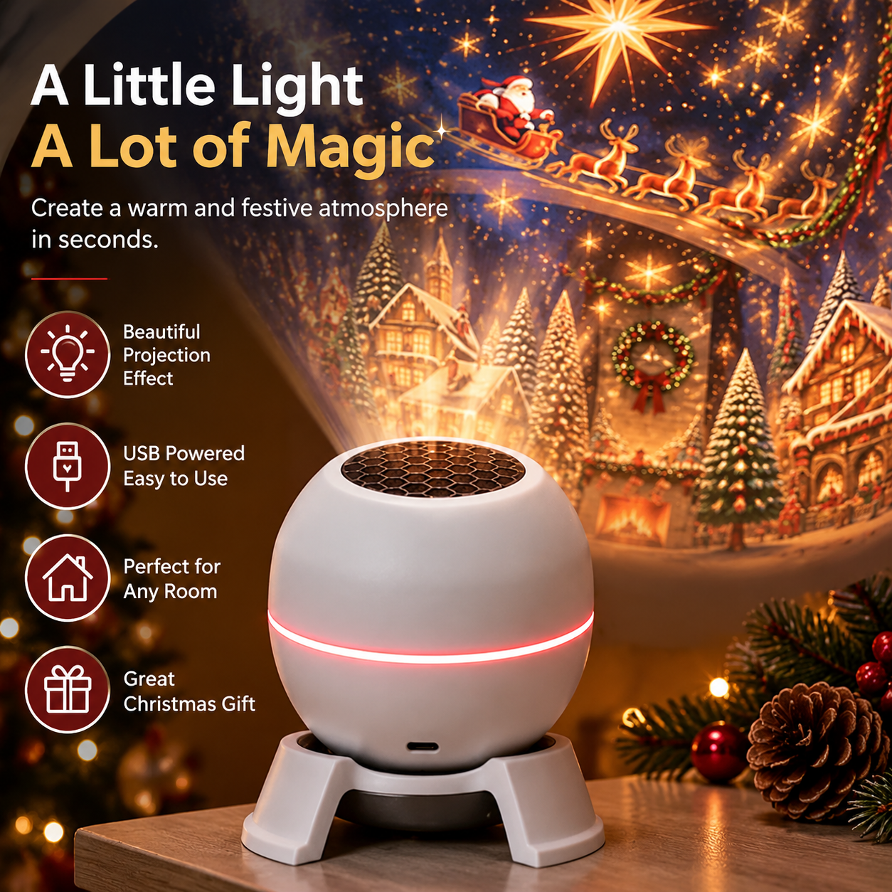 Weihnachtsprojektor mit beweglichen Motiven USB kompakt – Bild 4