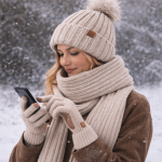 Winterset Mütze Schal Handschuhe Plüschstrick dehnbar