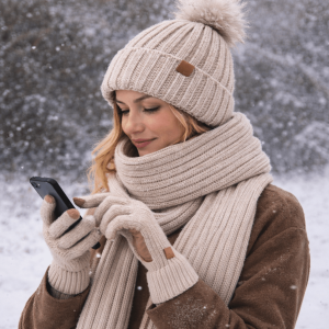 Winterset Mütze Schal Handschuhe Plüschstrick dehnbar