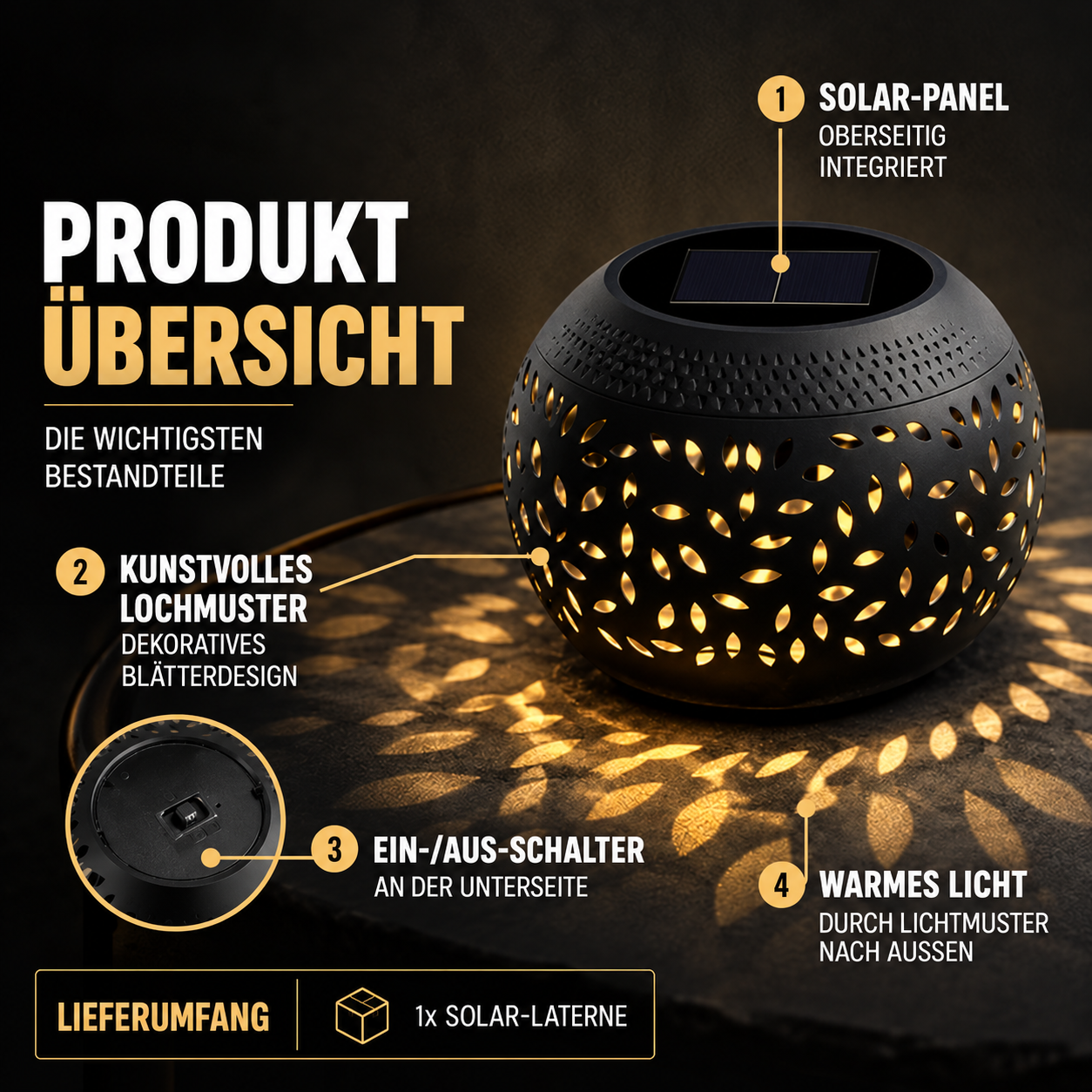 Tischlampe Solar LED für Garten & Balkon Schwarz Weiß – Bild 5