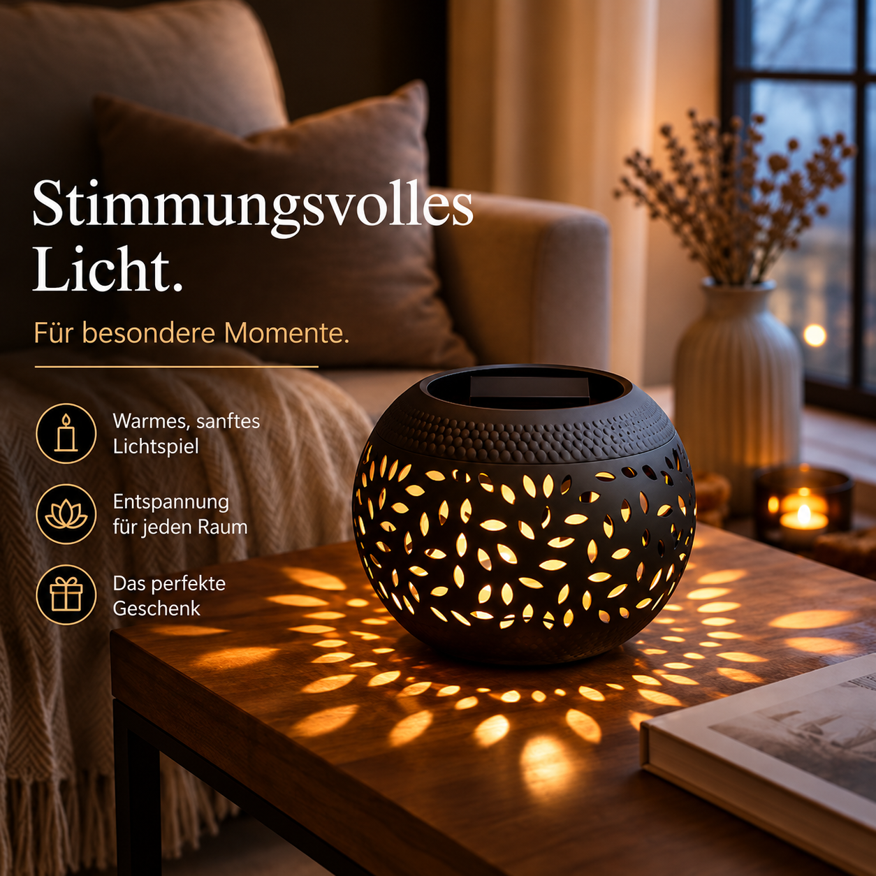 Tischlampe Solar LED für Garten & Balkon Schwarz Weiß – Bild 4