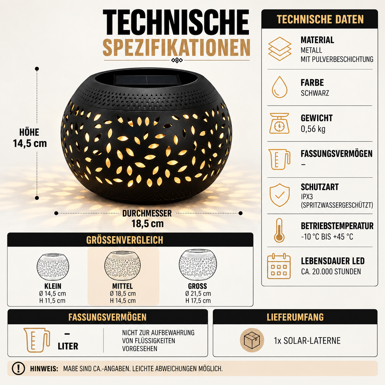 Tischlampe Solar LED für Garten & Balkon Schwarz Weiß – Bild 6