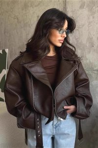 Damen Jacke asymmetrischer Reißverschluss kurzer Schnitt