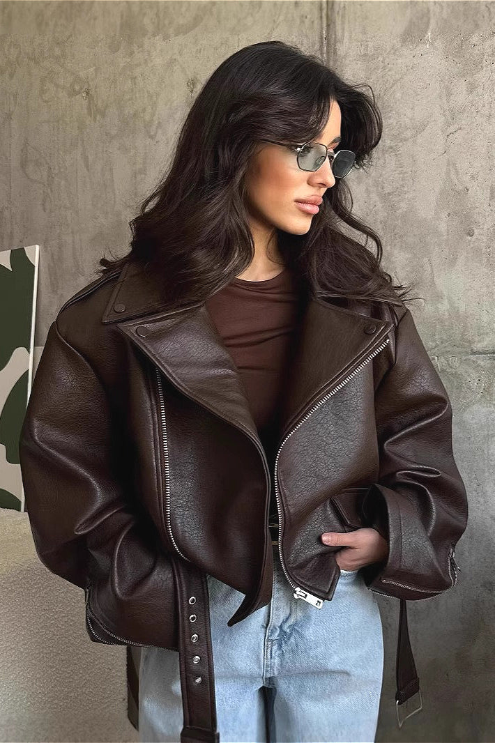 Damen Jacke asymmetrischer Reißverschluss kurzer Schnitt