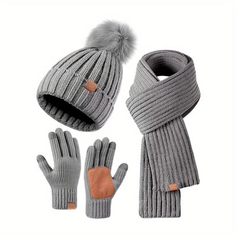 Winterset Mütze Schal Handschuhe Plüschstrick dehnbar – Bild 2