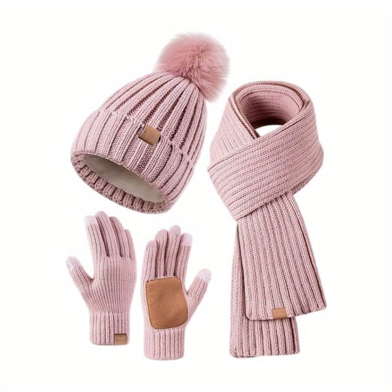 Winterset Mütze Schal Handschuhe Plüschstrick dehnbar – Bild 3