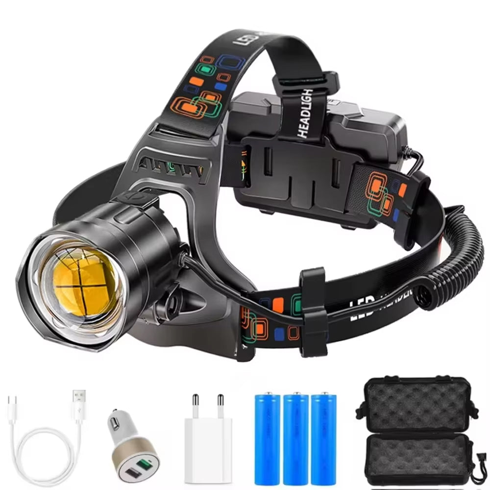 Stirnlampe mit Powerbank, IPX6, zoombar, 90° schwenkbar – Bild 15
