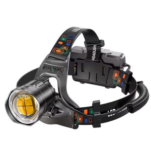 Stirnlampe mit Powerbank, IPX6, zoombar, 90° schwenkbar