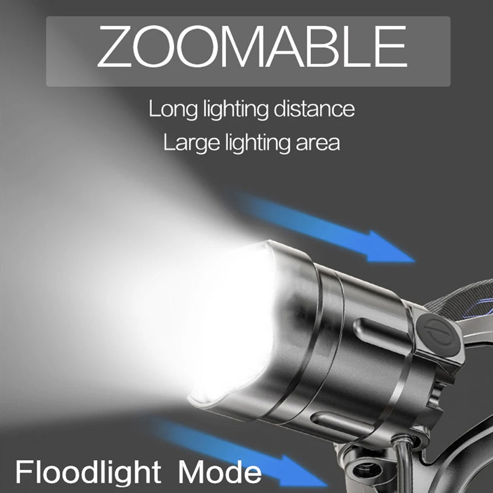 Stirnlampe mit Powerbank, IPX6, zoombar, 90° schwenkbar – Bild 17