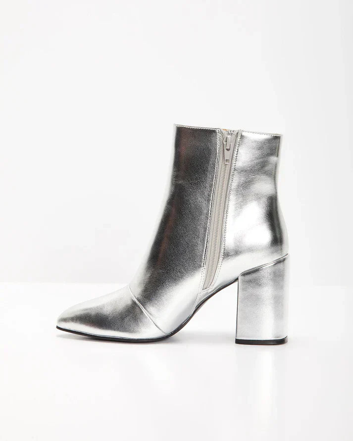 Damen Stiefeletten Silber 7 cm Blockabsatz spitz zulaufend – Bild 4