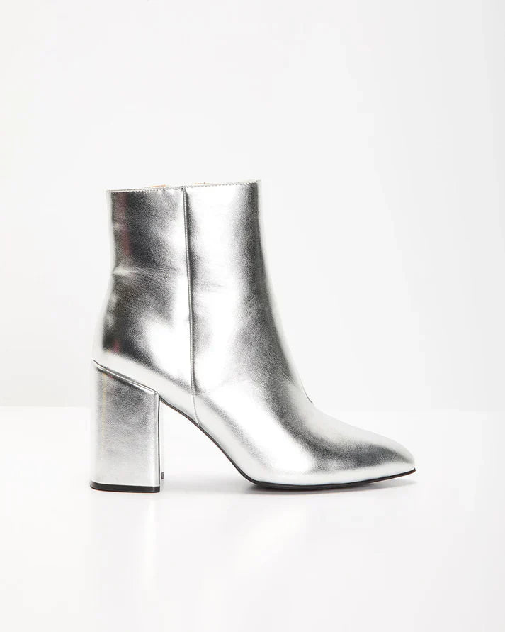 Damen Stiefeletten Silber 7 cm Blockabsatz spitz zulaufend – Bild 5