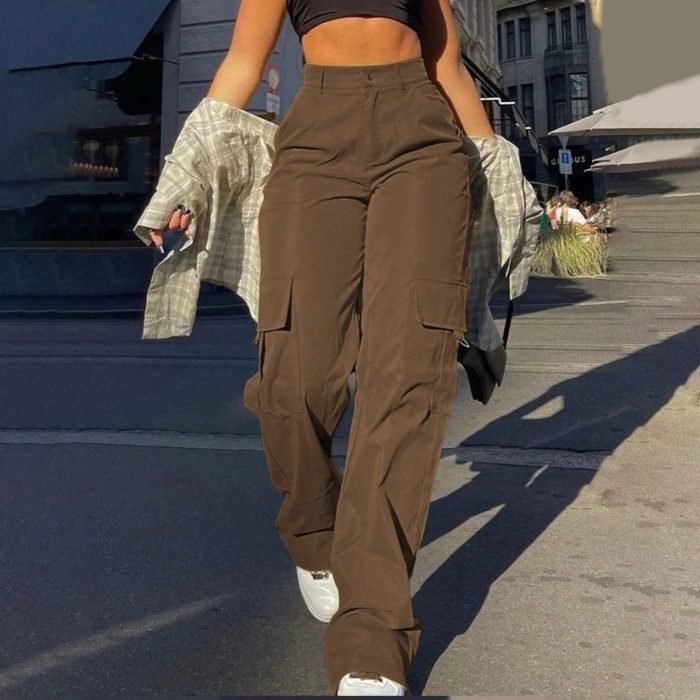 Carly___Dames_Cargo_Broek_-_Hoge_Taille__Casual_Chic_met_Functionele_Zakken_0